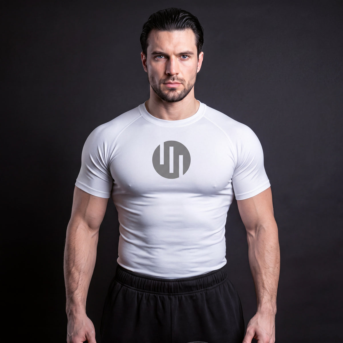 Viltrumite Compression Shirt White short sleeve on model, front view