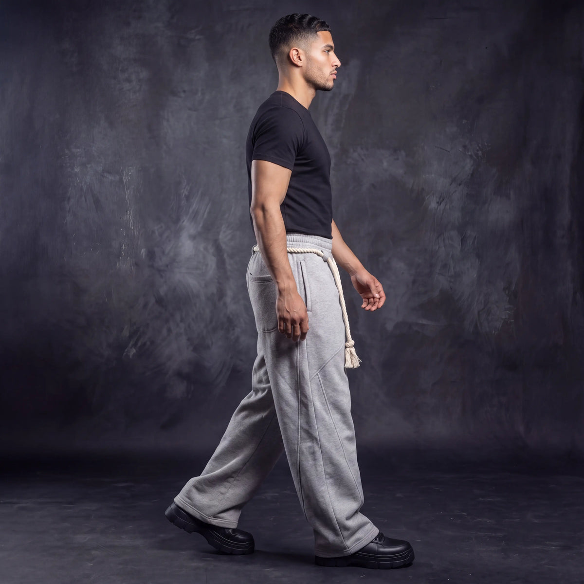 Rope Harem Sweatpants Gray - side