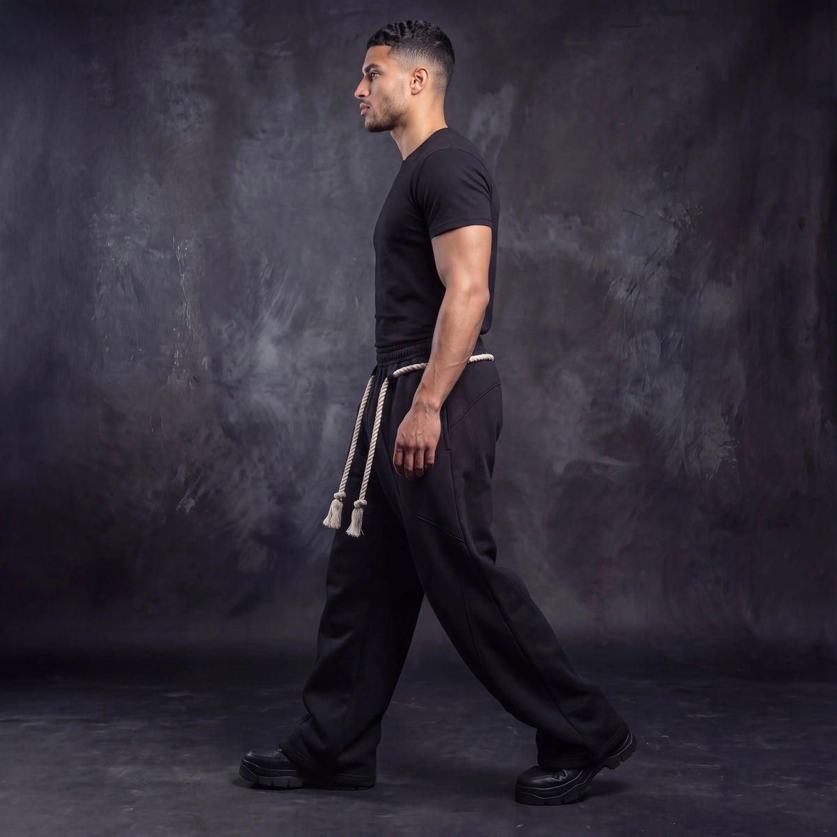 Rope Harem Sweatpants Black - side