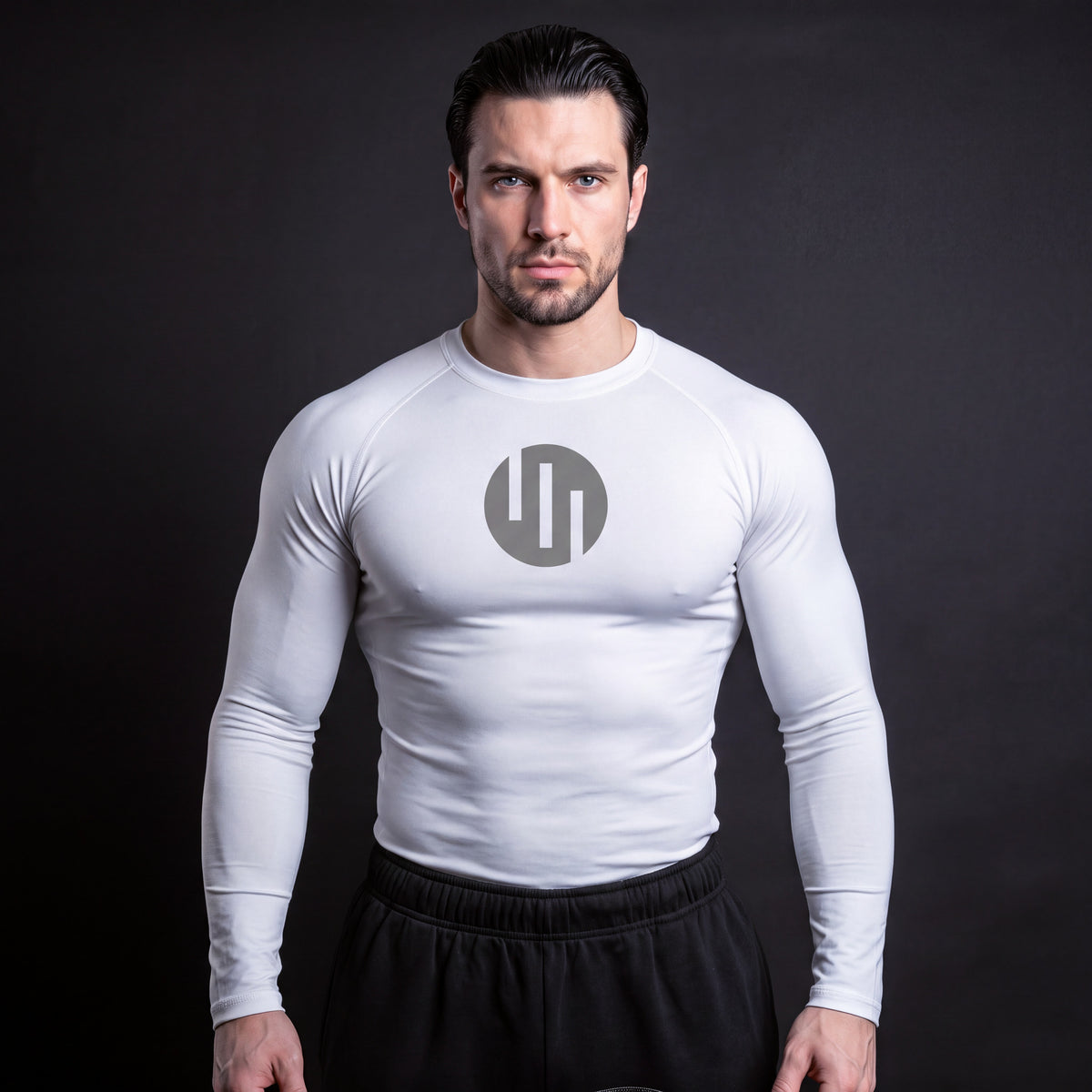 Viltrumite Compression Shirt White long sleeve on model, front view