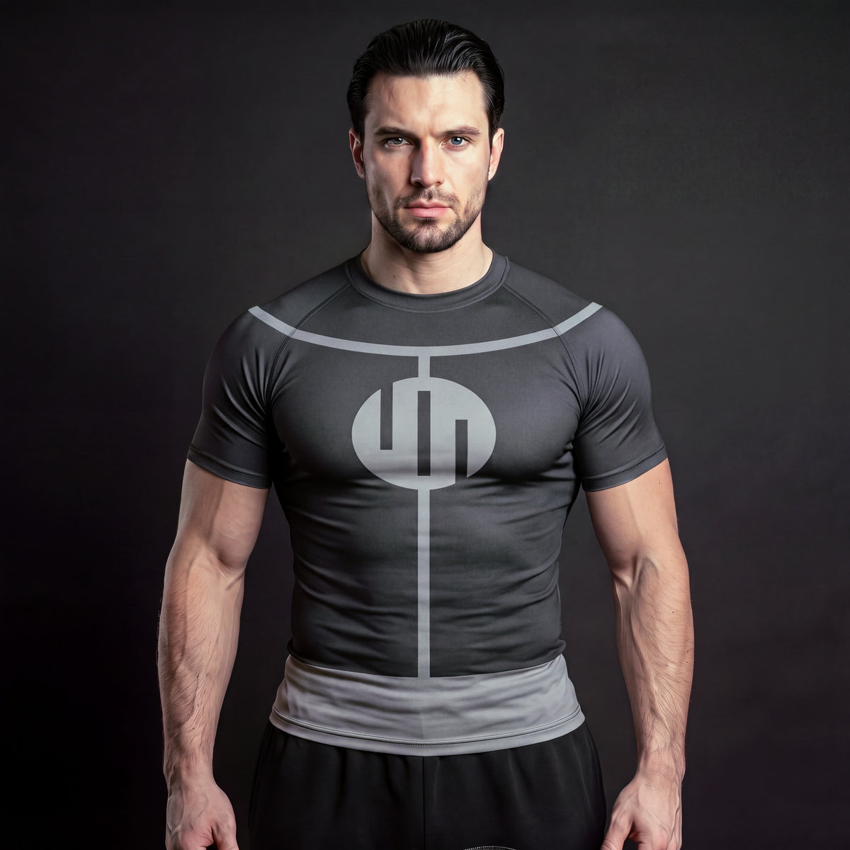 Conquest Compression Shirt Gray on model, front view