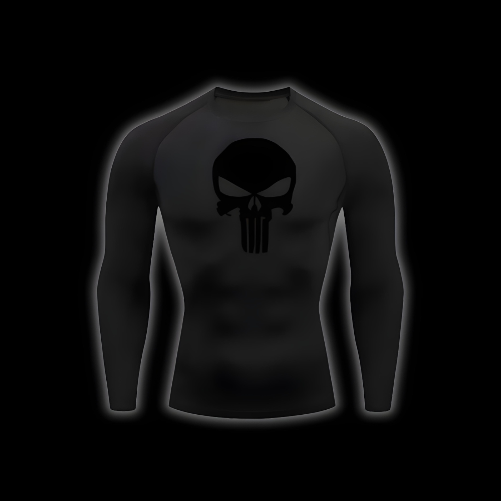 Skull Total Black Compression Shirt - SuperSuits