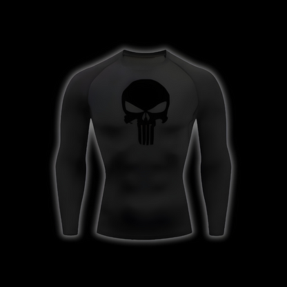 Skull Total Black Compression Shirt - SuperSuits