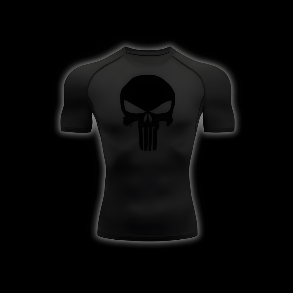 Skull Total Black Compression Shirt - SuperSuits