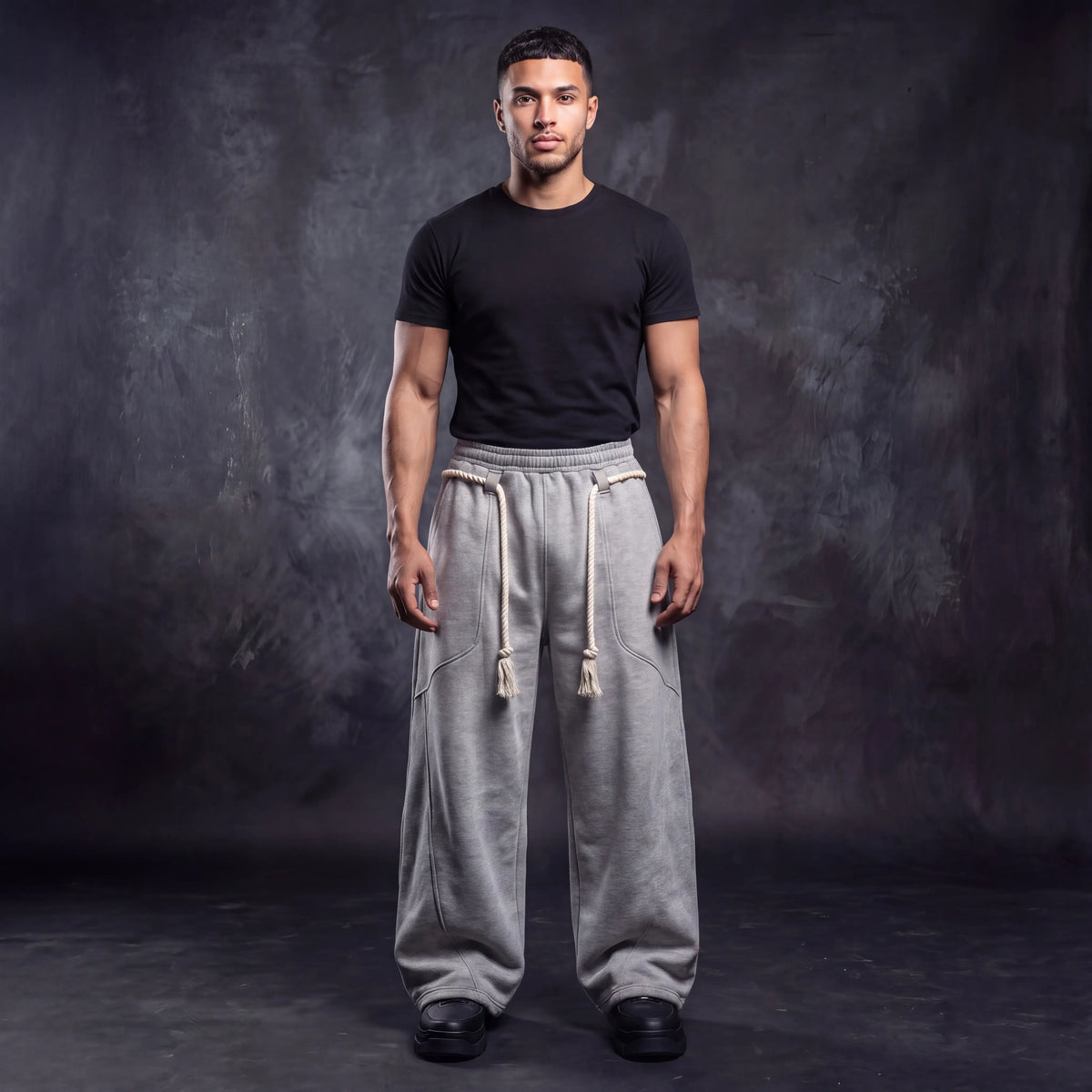 Rope Harem Sweatpants Gray - on model
